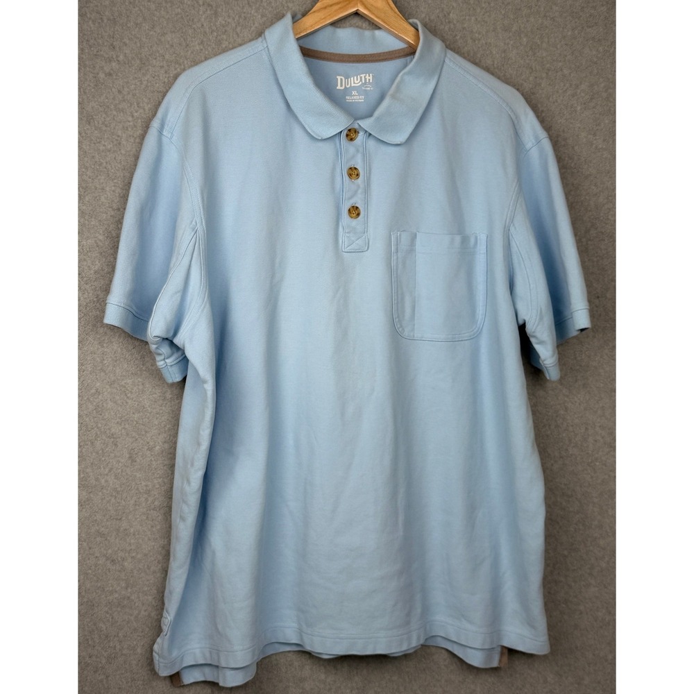 Duluth Trading Co Polo Mens XL Blue Relaxed Fit Pique Pocket Short Sleeve Shirt